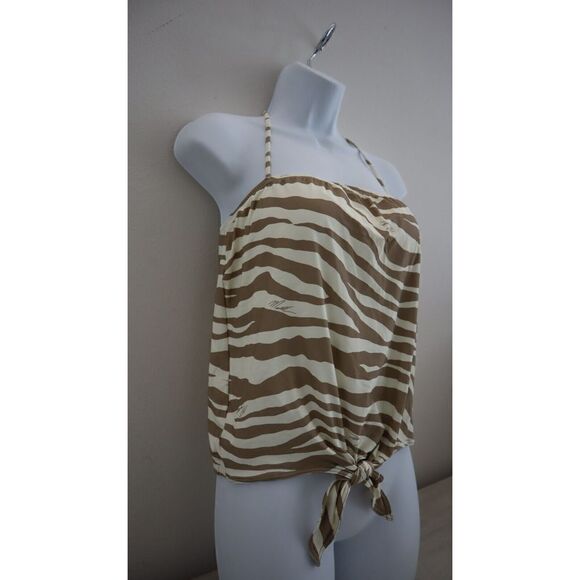 Michael Kors Women's Sz S Khaki Zebra Print Tie Front Tankini Swimsuit Top $102+ - Picture 3 of 16